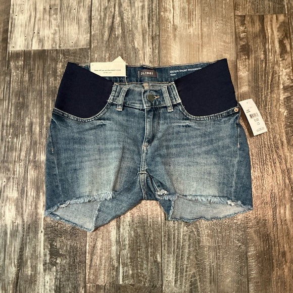 DL1961 Blue Maternity Jean Shorts with Frayed Hems Size 23 - Picture 1 of 4